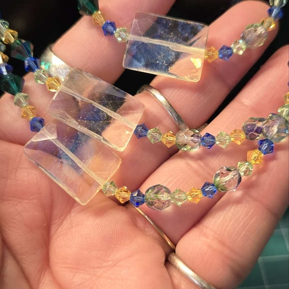 Vintage Necklace Sterling Crystals Moonstones 3 Strand - Picture 6 of 11